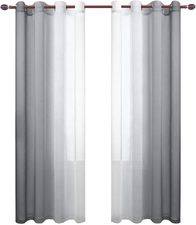 DWCN Grey Faux Linen Ombre Sheer Curtains - Image 8
