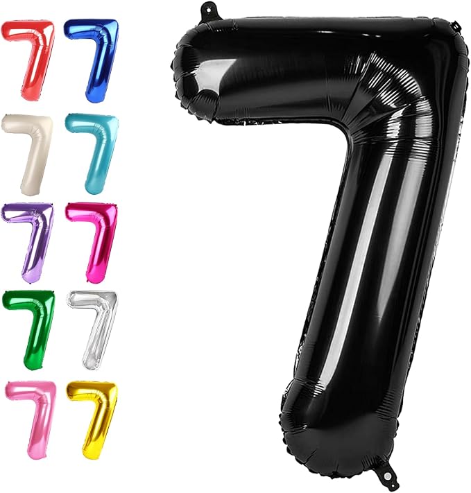 Black Number 7 Birthday Balloon 40 Inch, 7 17 27 70 77 Party Celebration by Upgesy