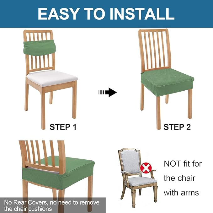 Smiry Waterproof Seat Covers for Dining Room Chairs, No Rear Covers | Stretch - Image 5