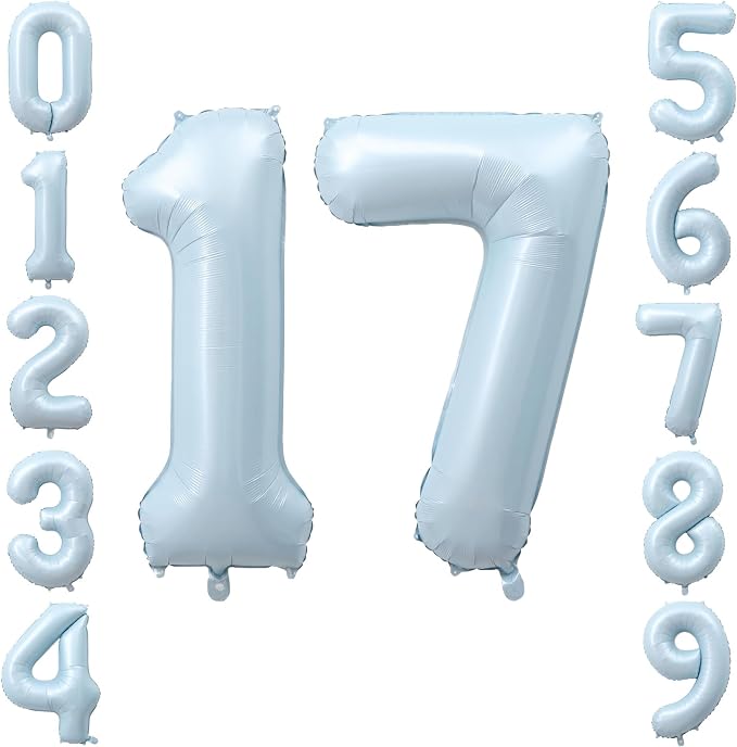 40" Light Blue Foil Number 17 Balloon by TNCDJKPA