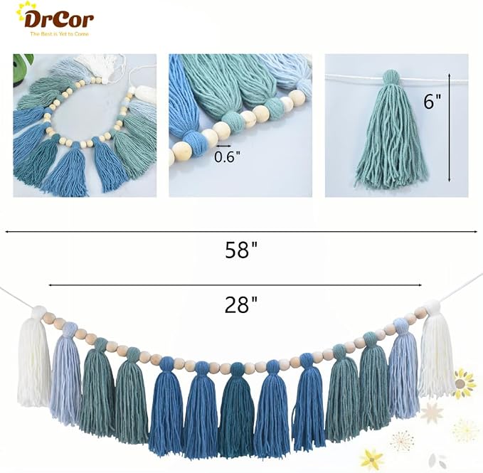 DrCor Ombre Sage & Mint Tassel Garland – Boho Decor | Eucalyptus nursery & kids - Image 2