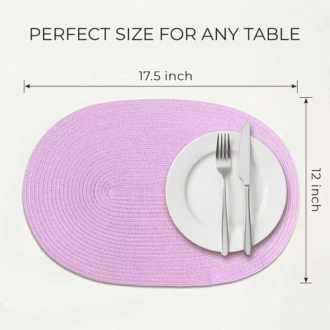 Placemats Set of 6, Woven Oval Braided Dining Table Mats | 12 x 17.5 Inch Size - Image 2