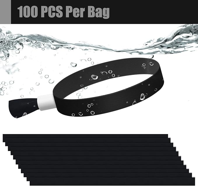 Green-Power America 100 Pcs Cloth Event Wristbands, Event Wristbands, Colored Wrist Bands for Events, for Lightweight Concert Wrist Strap for Activities, Party Bracelets for Events (Color : Black)