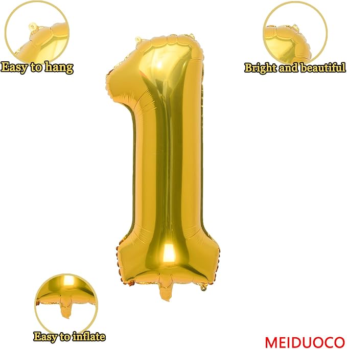 32 Inch Gold Number 1 Balloons Foil Ballon Digital Birthday Party Decoration - Image 2