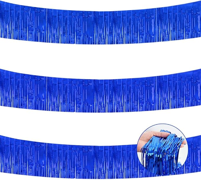 BEISHIDA 3 Packs Metallic Foil Fringe Garland Blue Wall Hanging Tinsel Fringe by Beishida