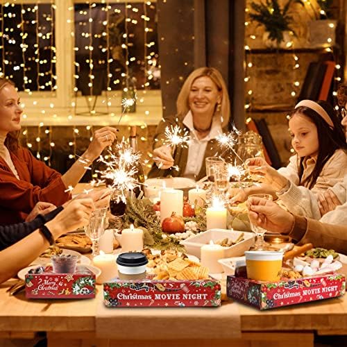 48 Pcs Christmas Party Supplies Movie Night Paper Snack Trays Xmas Party Decorations Christmas Birthday Favors Snowman Family Movie Popcorn&Drink&Candy Box - Image 6