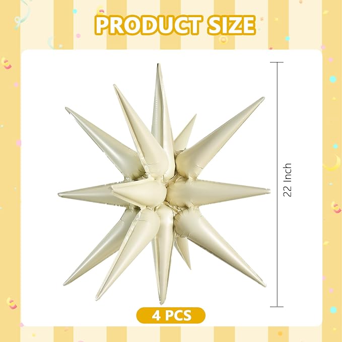 TONIFUL 4 Pcs Explosion Star Balloons Cream White Foil Balloon Party Decor | 22 - Image 2