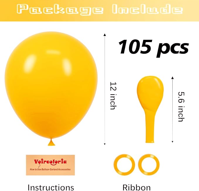Voircoloria 105pcs Lemon Yellow Party Latex Balloons, 12inch | - Image 2