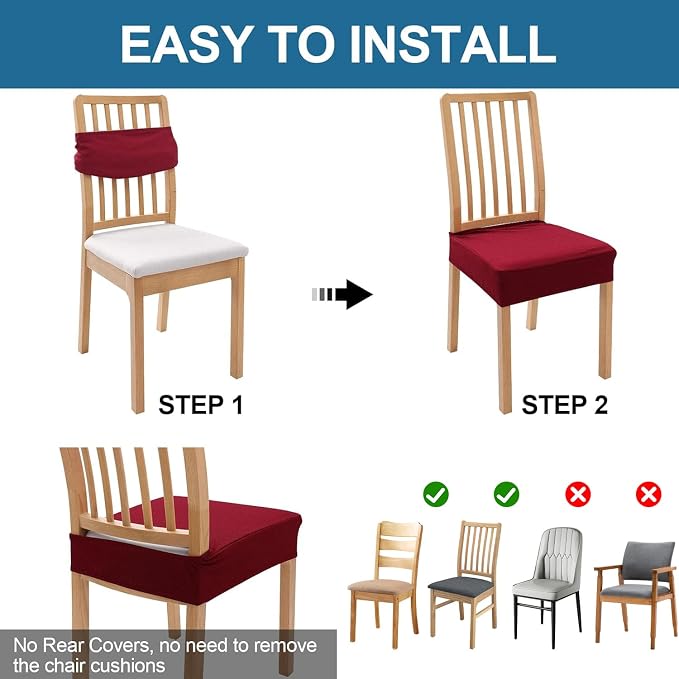 Smiry Waterproof Seat Covers for Dining Room Chairs, No Rear Covers | Stretch - Image 5