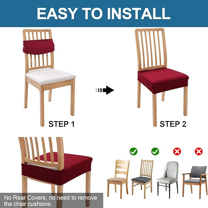 Smiry Waterproof Seat Covers for Dining Room Chairs, No Rear Covers | Stretch - Image 5