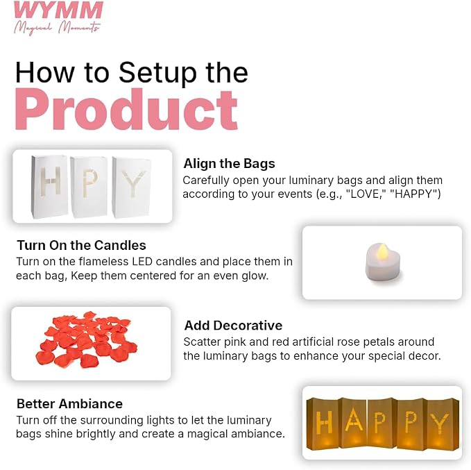 WYMM Happy Birthday Light Up Letters, 30 Tea Lights & 2000 Rose Petals | - Image 6
