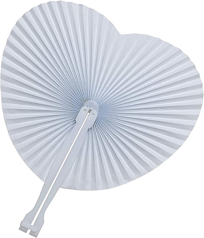 Cosweet 50 Pack White Folding Fans- Heart Shaped Handheld Folding Accordion by Cosweet