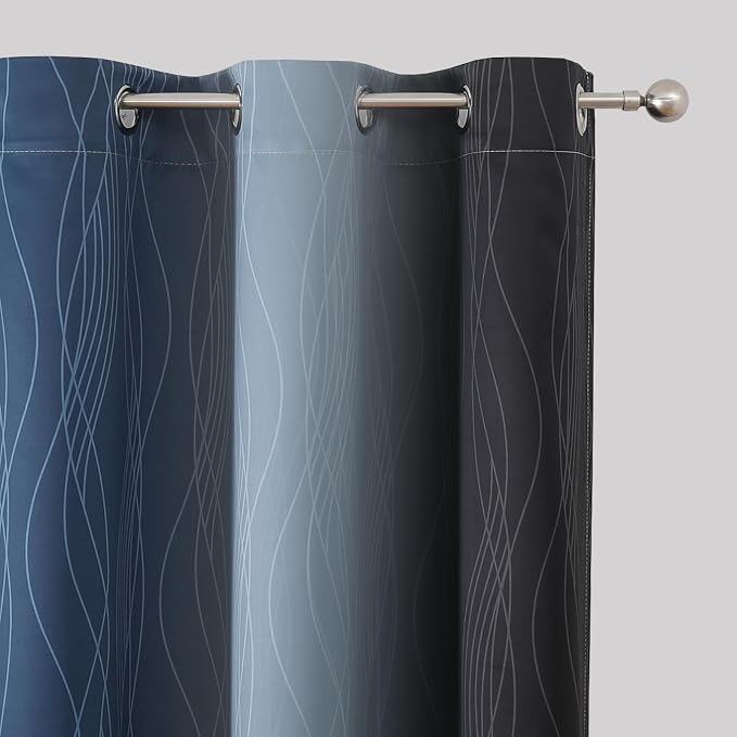 Navy Blue and Black Ombre Blackout Curtains 84 Inch Length 2 Panels Set - Image 4