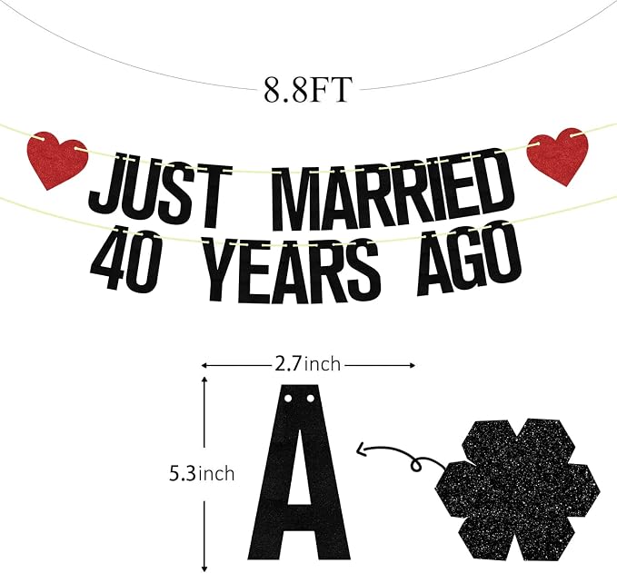 Just Married 40 Years Ago Banner, 40th Wedding Anniversary Party Banner - Image 3