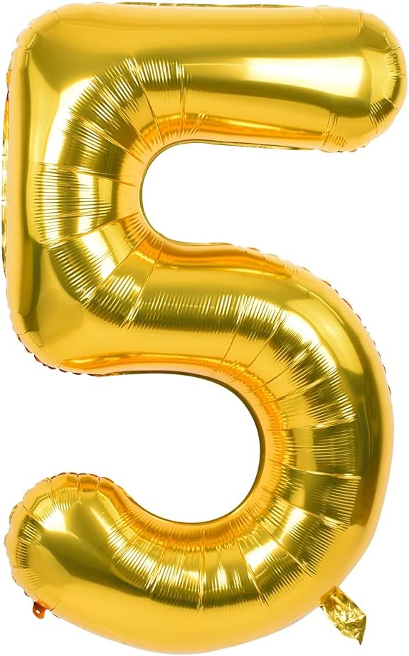 TONIFUL 40 Inch Gold Number 5 Balloons Large Foil 5th Birthday Decorations | by TONIFUL