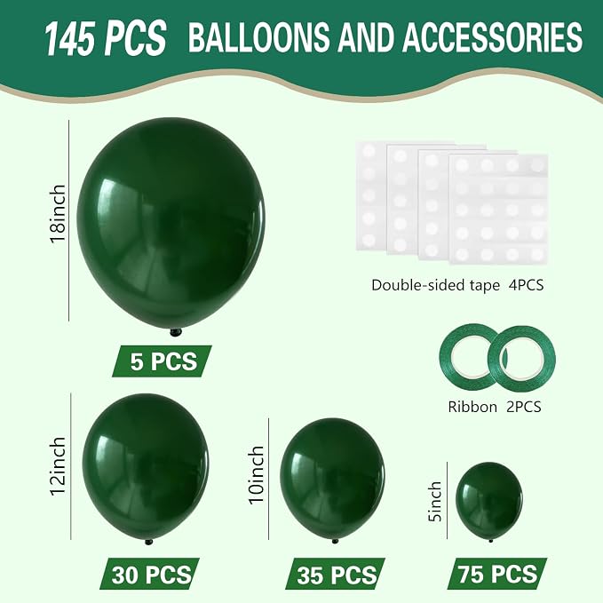 Dark Green Balloons 145pcs Different Sizes 18 12 10 5 Inch Forest Green Balloons - Image 2