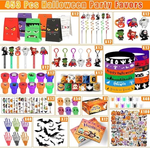 ONBKYGF 453PCS Halloween Party Favors Supplies Decorations, Halloween Treat or Trick Goodie Bags Pinata Fillers Stuffers Halloween Classroom Prizes Gifts for Kids - Image 3