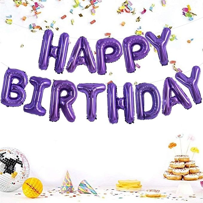TONIFUL 16 Inch Purple Happy Birthday Balloons Banner Decorations - Image 4