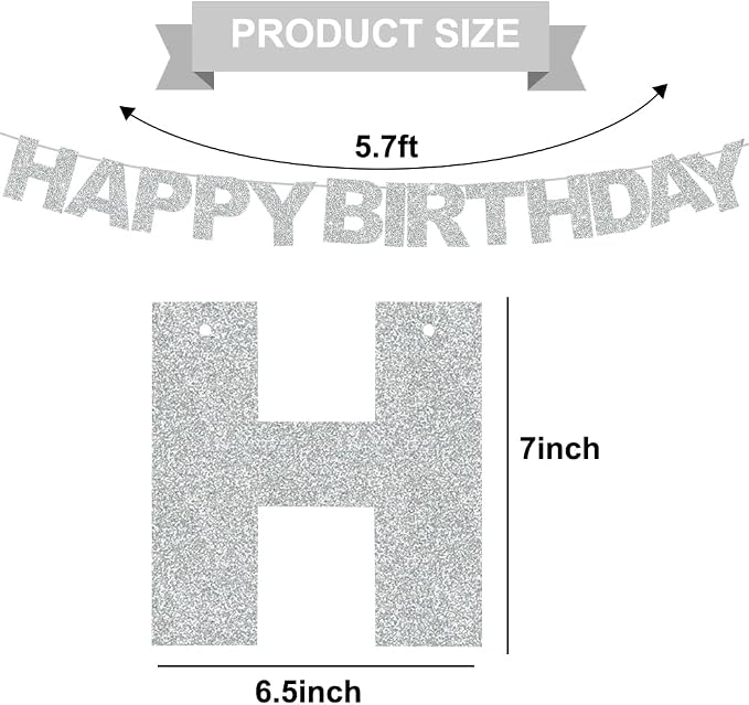 BEISHIDA Pre-Strung Glitter Silver Happy Birthday Banner Party Sign Decor | NO - Image 3