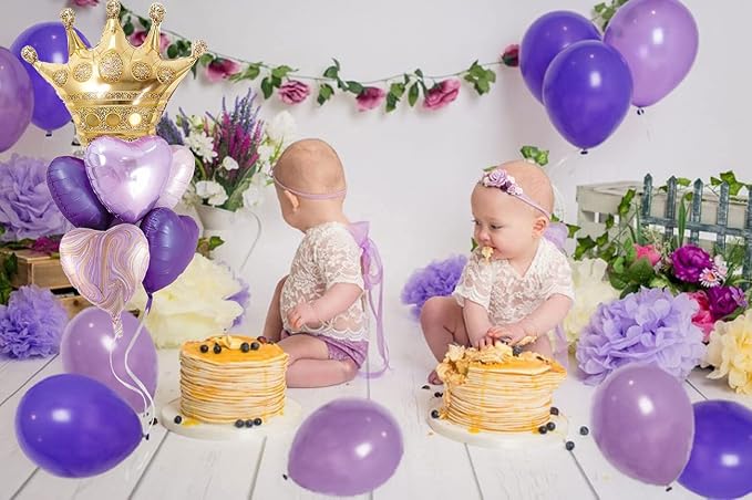 Purple Balloons Birthday Decorations，Gold Crown Princess Foil Balloons Set - Image 4