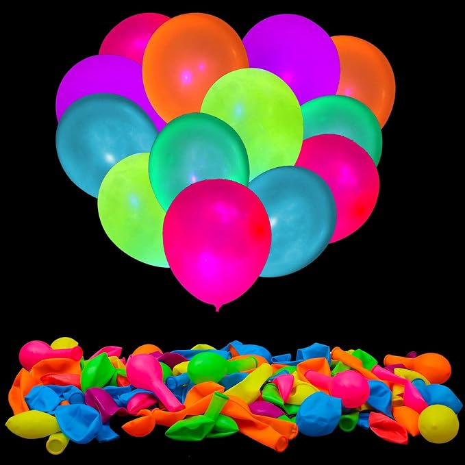 100 Pcs UV Neon Balloons, Neon Glow Party Balloons UV BlackLight Balloons glow by GYIPFIPA