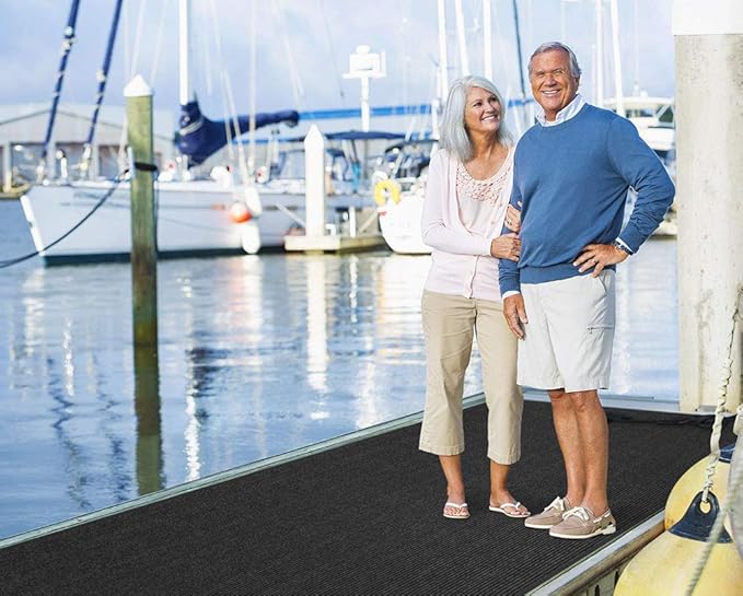 House, Home and More Indoor Outdoor Double-Ribbed Carpet Runner with Skid-Resistant Rubber Backing - Smokey Black - 4 Feet x 30 Feet