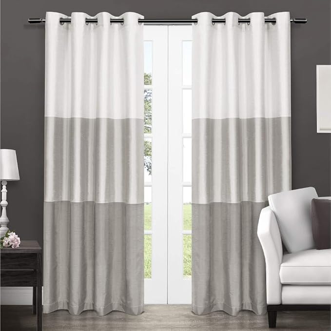 EXCLUSIVE HOME Chateau Striped Faux Silk Grommet Top Curtain Panel Pair by TownCountryLiving