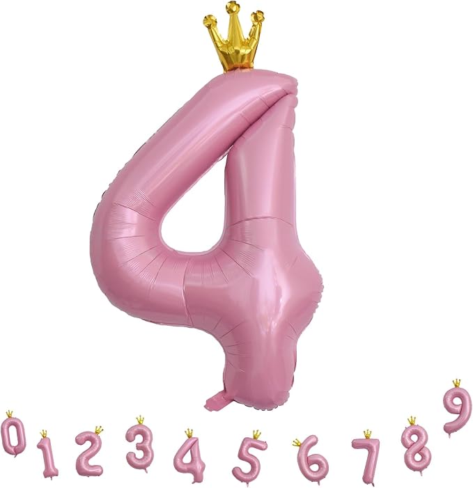 Crown Number Balloons 4 for Kids, Large Pastel Pink Number Balloon 0-9 Set - Image 9