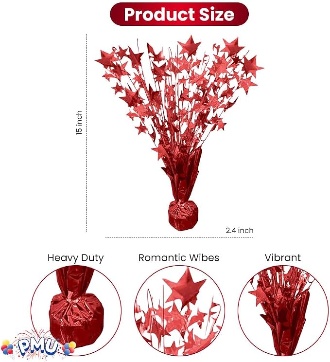 PMU 3 Pack Bursting Star Metallic Foil Spray Centerpiece- Red Prismatic Balloon - Image 3