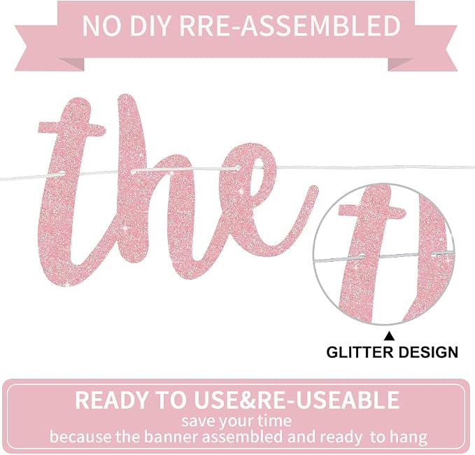 BEISHIDA Dark Pink Pre-Strung Glitter The Beginning of A New Chapter Banner | - Image 3