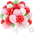 60pcs Strawberry Balloons with 12inch Pink Red White Green Balloons | by BAUANOOY