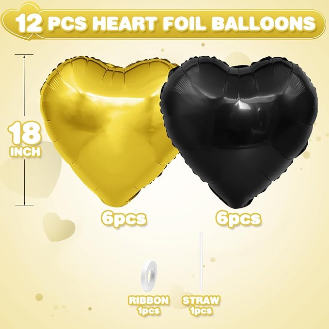 Black Gold Heart Balloons, 18Inch Gold Helium Balloon - Image 2