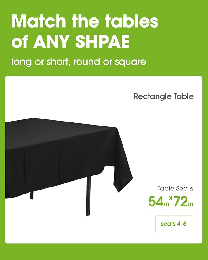 Pureegg Plastic Table Cloth Disposable 10 Pack, 54 x 72 Inch Table Cloths, Halloween Party Decorations, Summerween Decor, Halloween Tablecloths, Rectangle, Plastic Cover, Leakproof & Sturdy, Black
