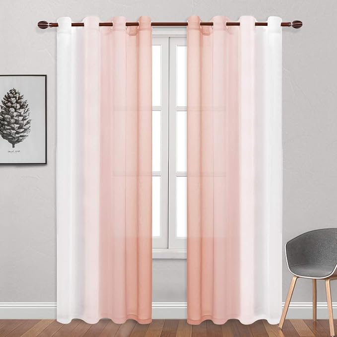 DWCN Blush Pink Faux Linen Ombre Sheer Curtains - Image 2