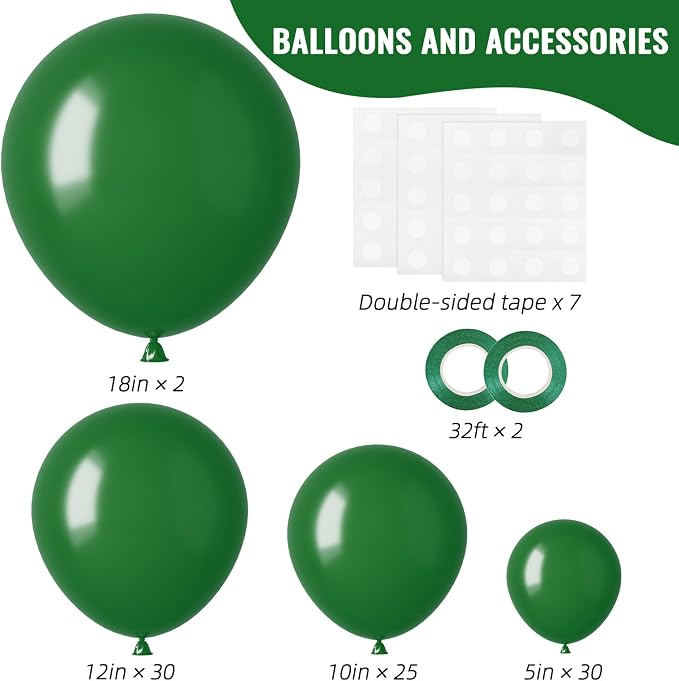 RUBFAC 87pcs Dark Green Balloons Different Sizes 18 12 10 5 Inch - Image 2