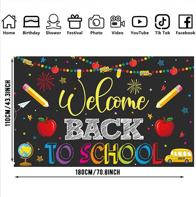 Welcome Back to School Banner Party Decorations Backdrop Black First Day of - Image 3