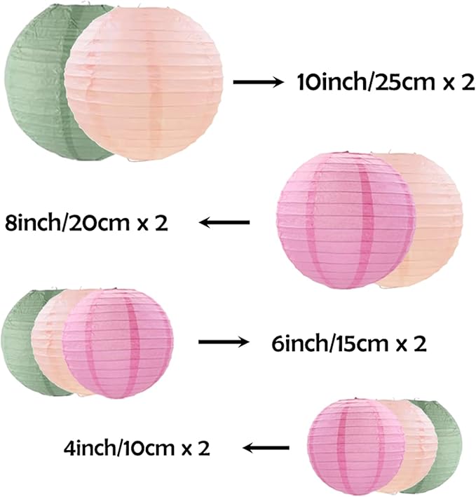 ZOOYOO 10Pcs Paper Lanterns, Sage Green Pink Round Hanging Tissue Paper - Image 2