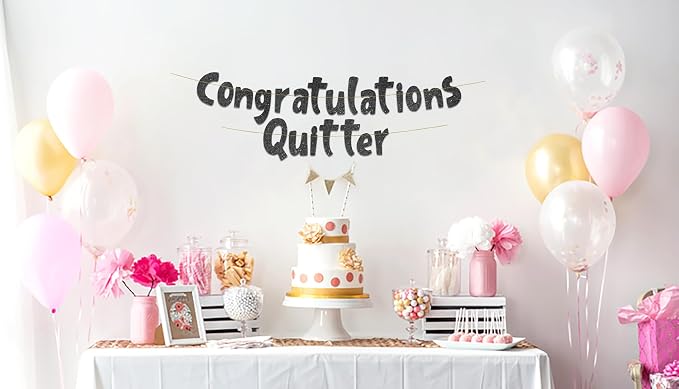 Pre-Strung Congratulations Quitter Black Glitter Banner - Image 2