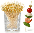 100 Pcs 4.7" Gold Pearl Cocktail Picks, Bamboo Toothpicks Appetizer Skewers | by Barfroee