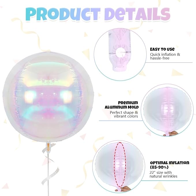 22 Inch Iridescent Balloons, 22 Inch Big Round Foil Balloon - Image 8