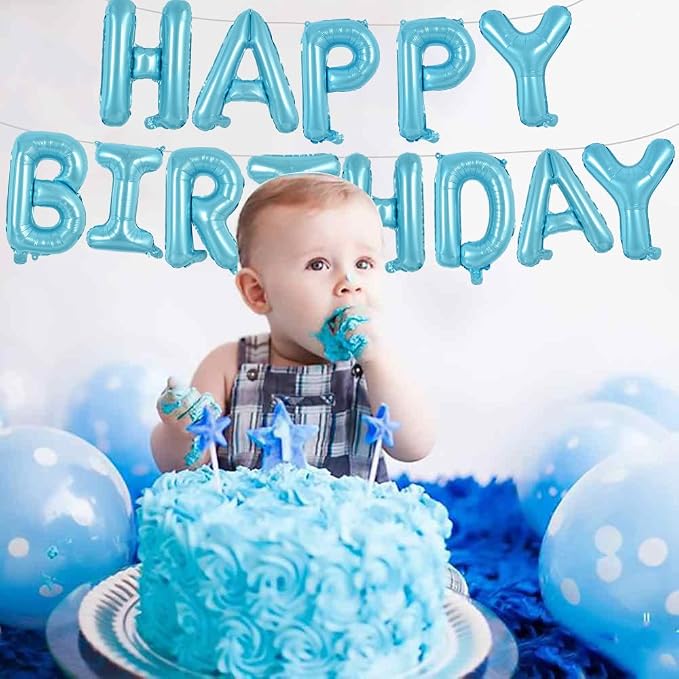 TONIFUL 16 Inch Light Blue Happy Birthday Balloons Banner Decor - Image 3