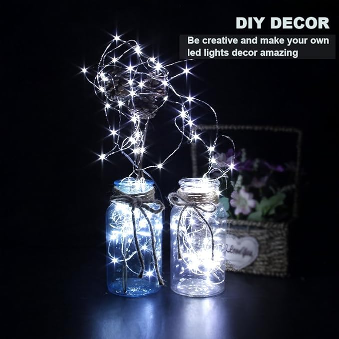 CYLAPEX 12 PCS Fairy Lights Cool White 3.3FT Silvery Copper Wire 20 LED String Lights Battery Powered, Starry String Lights Battery Operated Firefly Lights for Costume DIY Wedding Home Party Christmas