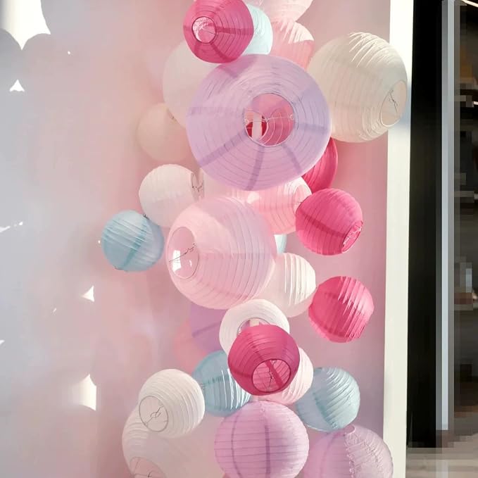 12Pcs 6, 12 Inch Mixed Sizes Pink Paper Lanterns Decorative Chinese, Japanese - Image 3