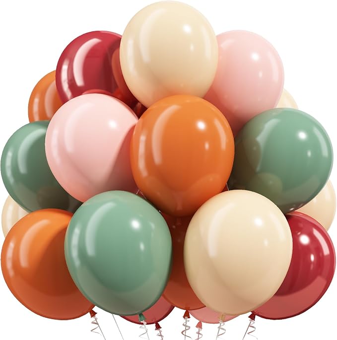 HILAVO Fall Balloons Terracotta Burnt Dark Orange Brown Tan Coffee Sage Green by HILAVO