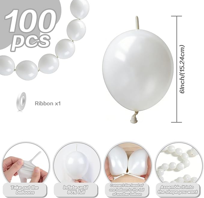 White Link Balloons, Pearl Quick Balloon - Image 2