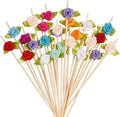 100PCS 4.7" Flower Cocktail Picks, Ribbon Rose Toothpicks Appetizer Skewers | by Barfroee