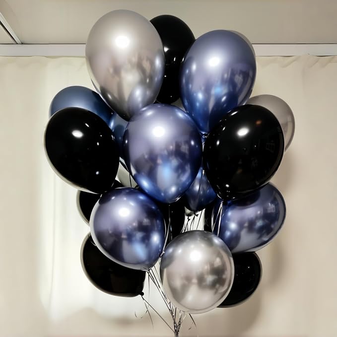 Blue and Black Balloons, Pearl Navy Blue Black Silver Dark Blue Star Confetti - Image 5