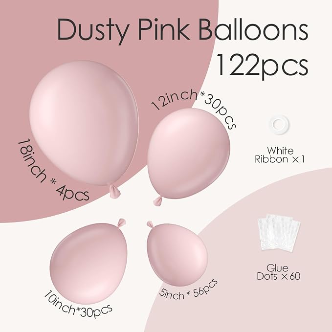 Awenztech 122pcs Pastel Light Pink Latex Balloons in 18 12 10 5 inches | - Image 2