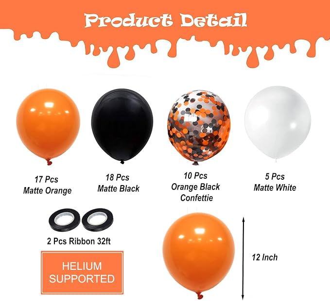 Halloween Balloons Black Orange Balloons Set - Image 2