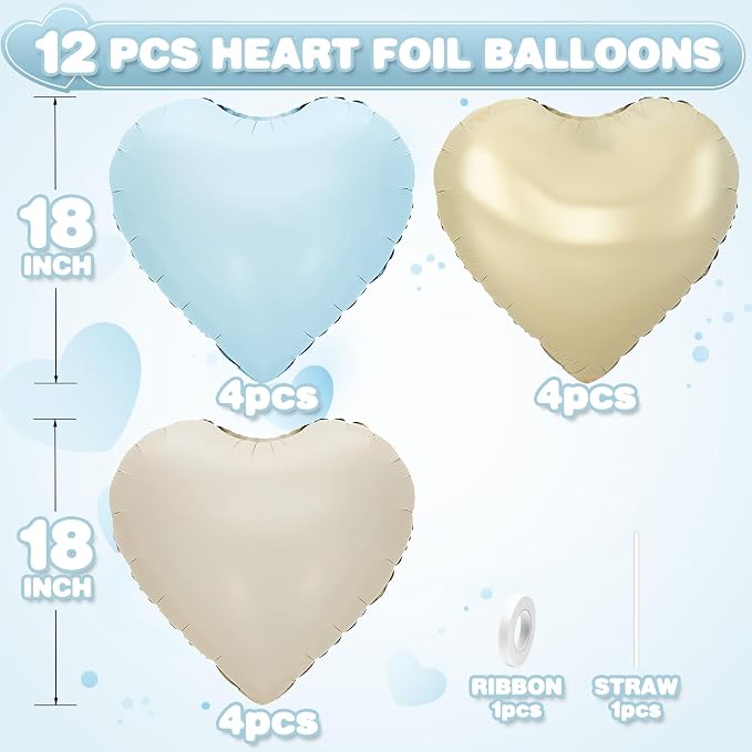 Blue White Heart Balloons, 18Inch Cream White Helium Balloon - Image 2